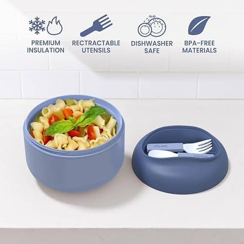 Bentgo Bowl - Insulated Leak-Resistant Bowl with Snack Compartment, Collapsible Utensils and Improved Easy-Grip Design for On-the-Go - Holds Soup, Rice, Cereal & More - BPA-Free, 21.2 oz (Slate) thumbnail 5