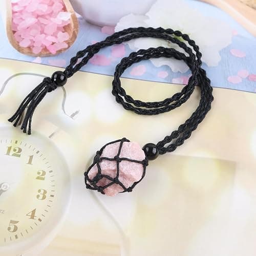 Anjiucc Natural Gemstone Crystal Pendant Necklace Stone Holder Necklace Cord Hand-Woven Necklace with Adjustable Length for Women Men thumbnail 3