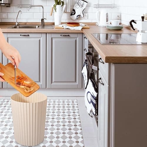 JiatuA Small Trash Can Plastic Wastebasket Round Garbage Container Bin for Bathroom, Kitchen, Bedroom, Home Office, College Dorm, Beige thumbnail 4