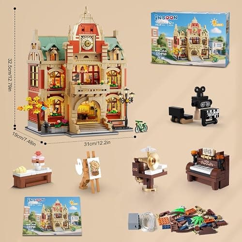 INSOON University Club House Building Set with Light,1629PCS City Campus Architecture Model with Painting Drama Baking Music Club, Home Decor Construction Building Block Gift for Adults Boys Girls 12+ thumbnail 3