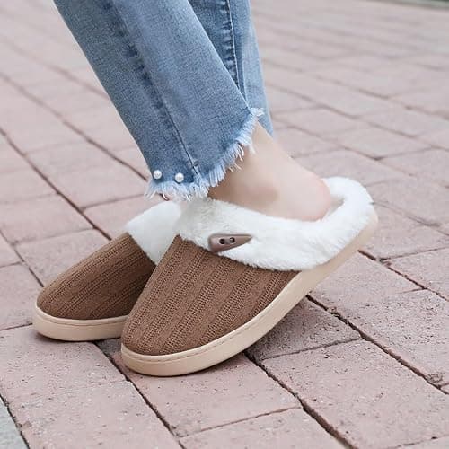 NineCiFun Women's Slip on Fuzzy Slippers Memory Foam House Slippers Outdoor Indoor Warm Plush Bedroom Shoes Scuff with Faux Fur Lining thumbnail 9