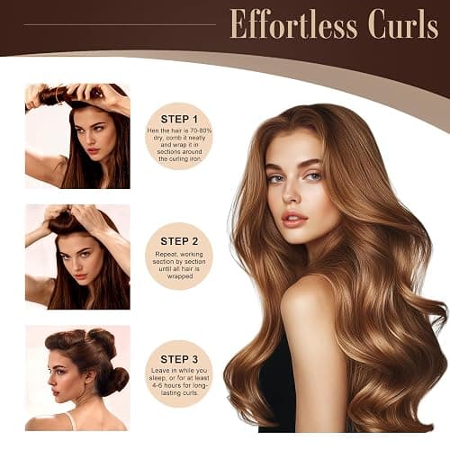 Heatless Curlers, Heatless Curls Overnight Set for Women, Soft Hair Curlers to Sleep In, Jumbo No Heat Hair Curlers Set with Headscarf and Hook for Long Hair (DarkBrown, 4 Packs) thumbnail 3
