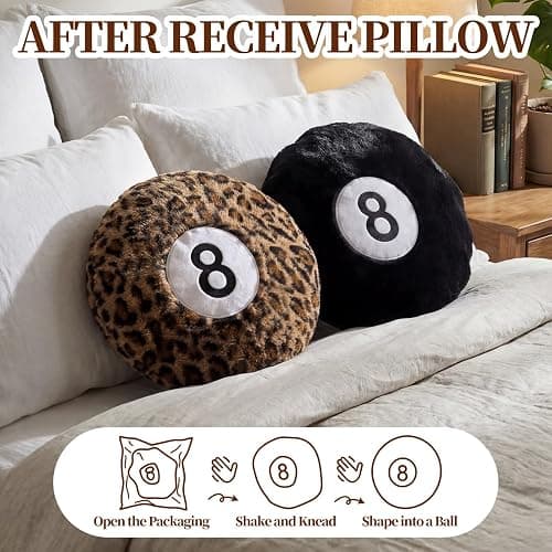 Yousoontic 2 Pcs Black and Cheetah 8 Ball Throw Pillow 14" Leopard Print 8 Ball Pillow Round Plush Decorative Cushion, Soft Trendy Throw Pillows for Bedroom Living Room Decor thumbnail 3