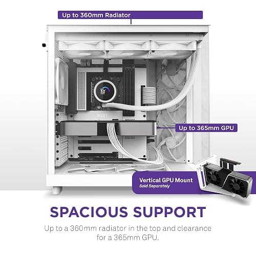 NZXT H6 Flow | CC-H61FW-01 | Compact Dual-Chamber Mid-Tower Airflow Case | Panoramic Glass Panels | High-Performance Airflow Panels | Includes 3 x 120mm Fans | Cable Management | White thumbnail 8