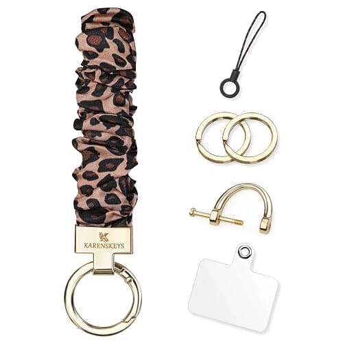 Scrunchie Keychain Wristlet, Key Chain for Car Keys with D Ring, Stretchy Phone Charms with Tether Tab for Women. - Image 1