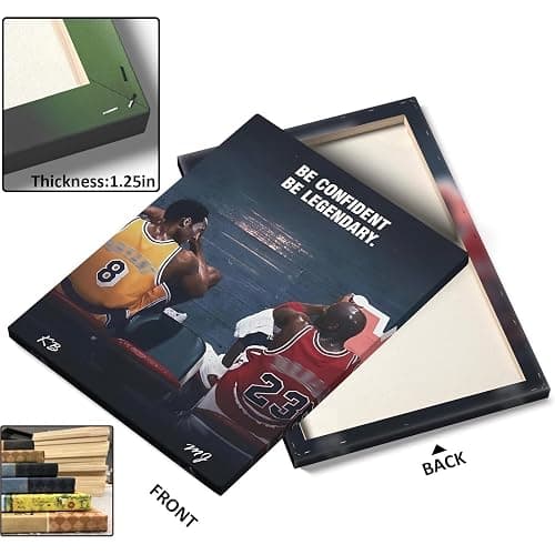 Kobe Bryant and Michael Jordan Canvas Wall Art – “Be Confident Be Legendary” Basketball Legends Duo Poster Print, Inspiring Sports Artwork for Home Office or Game Room Decoration 8x10 in thumbnail 3