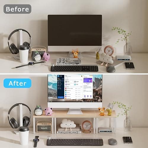 Aothia Wood Desktop Shelf for Top of Desk - 2-Tier Adjustable Bookshelf Organizer, Freestanding Stackable Shelves for Office, Home, Kitchen Counter (Oak) thumbnail 5