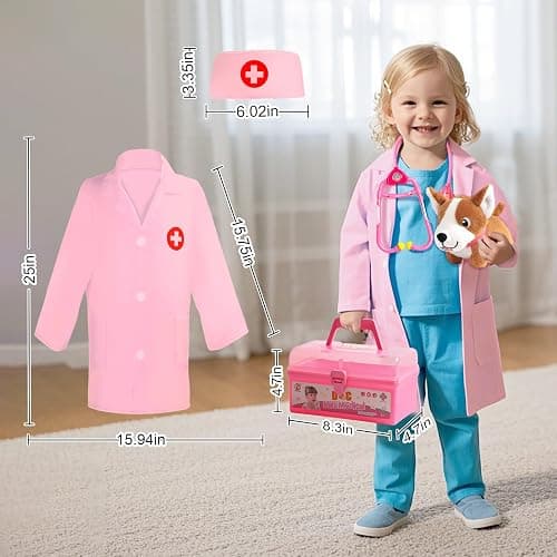 Doctor Kit for Toddlers 3-5 Dress Up for 2+ Year Olds Girls Pretend Veterinarian Toddler Doctor Play Set with Stethoscope Pink Costume Dog Toy Christmas Birthday Gifts for 2 3 4 5 6 Year Old Girls thumbnail 3