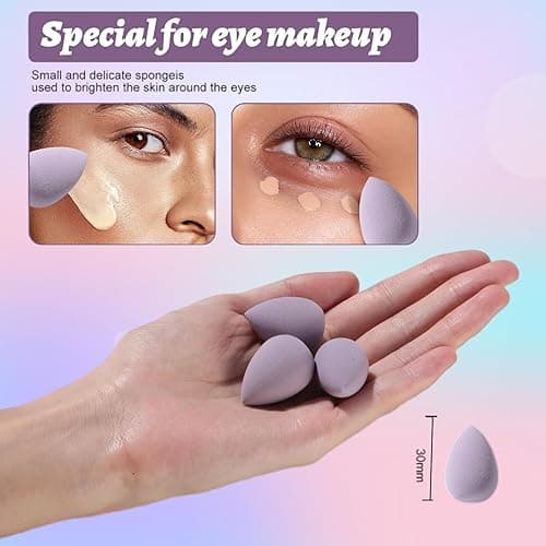 Makeup Sponge Set BS-MALL Triangle Puff 14 Pcs for Liquid, Cream, and Powder, Multi-colored Makeup Sponges and Mini Sponge with Case (A-Purple) thumbnail 4