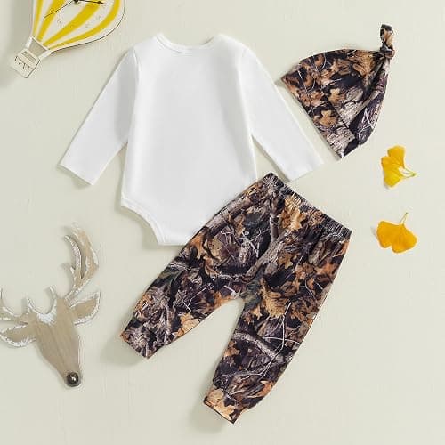 DSOKUHIB Newborn Baby Boy Hunting Outfit Deer Mallard Duck Romper Jungle Camo Pants Set Hat 3 Piece Fall Winter Clothes thumbnail 4