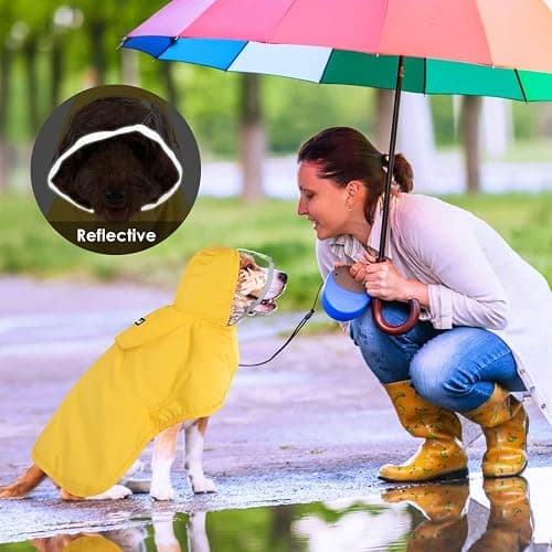Lukovee Dog Raincoat, Adjustable Dog Rain Jacket with Clear Hooded Double Layer for Large Medium Small Dogs Puppies, Waterproof Rain Coat Poncho with Reflective Storage Pocket & Rim (Yellow, L) thumbnail 7