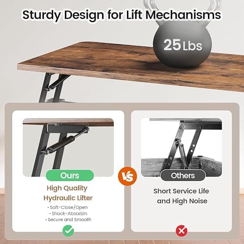 SEDETA 31.5" Lift Top Coffee Table with Storage, Square Coffee Tables for Living Room, Farmhouse Coffee Table with Large Hidden Storage Compartment and Adjustable Shelves, Black thumbnail 6