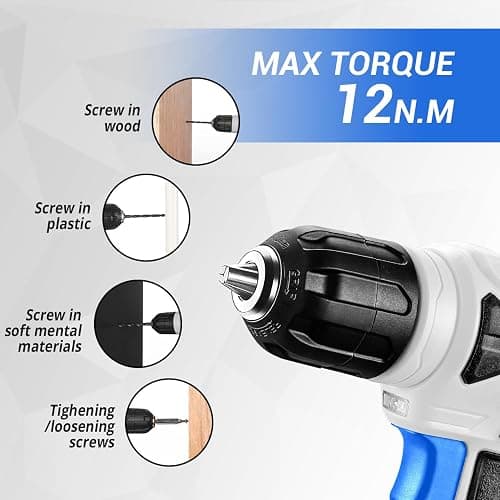 DEKOPRO Drill Set: Tool Set with 8V Blue Cordless Drill, Home Tool Kit with Drill, Hand Tool Kits for Women 126 Piece thumbnail 5
