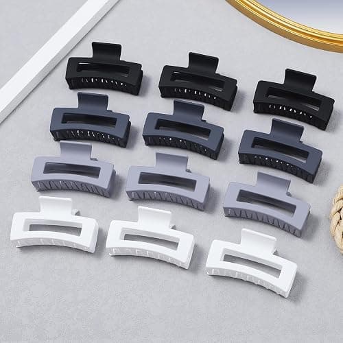 12 Pcs Medium Hair Clips for Women, 3.5 Inch Square Claw Clips, Colorful Hair Claw Clips for Thick and Thin Hair, Bulk Hair Accessories for Women and Girls- Grey thumbnail 4