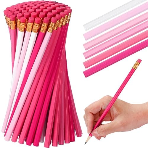 TecUnite 60 Pcs HB Pencils #2 Unsharpened Wood Cased Pencils with Eraser Hexagonal Pencil Cute Graphite No 2 Pen for Adults Gifts Exam School Office Sketching Learning(Pink Series, White) thumbnail 3