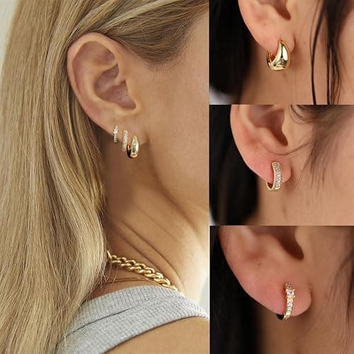 VIROMY Gold Hoop Earrings Set for Women Trendy, 14K Gold Plated Lightweight Small Gold/Silver Hoop Earrings for Women Chunky Open Hoops Earrings Jewelry Gifts thumbnail 5