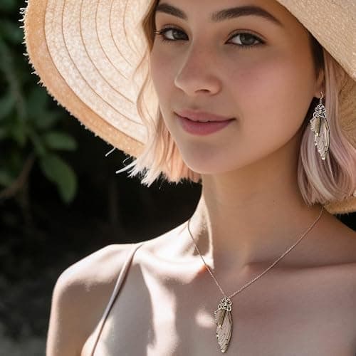 BriLove Butterfly Wing Jewelry Set Elegant Crystal Insect Dragonfly Pendant Necklace Drop Dangle Earrings for Women thumbnail 3