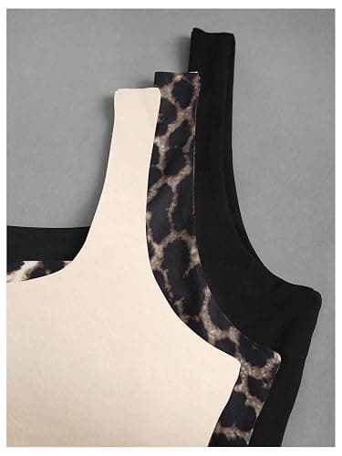 SweatyRocks Women's 3 Pack Tank Tops Camo Leopard Print Square Neck Sleeveless Summer Fitted Tops thumbnail 3