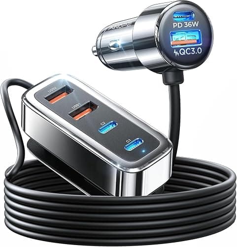 AINOPE PD&QC 108W Multiple Ports Car Charger, Cigarette Lighter USB Charger | Car Charger Adapter Fast Charging for iPhone 17 [+5FT Cable], for Ulefone Note 18 Ultra, 12V Road Trip Essentials for Kids - Image 1