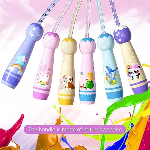 Jump Rope for Kids-Adjustable Cotton Braided Skipping Rope with Wooden Handle for Toddler Fitness Workout Exercise Outdoor Activity thumbnail 5