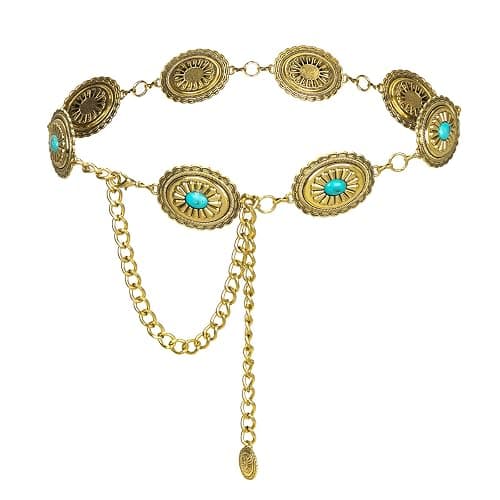 ILuvatar Waist Chain Women's Metal Dress With Sweater Gold Retro Turquoise Stone Punk Belt Concho Western Belts - Image 1