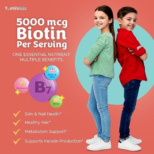 YUM-V'S Kids Biotin Gummies 2500 mcg, Berry (60 Count) | Hair Growth for Kids | Great Tasting Hair Vitamin Supplement | Kosher & Halal Friendly · Non-GMO thumbnail 5