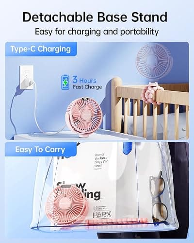 SWEETFULL Portable Stroller Fan with LED Display, 4 Speed Rechargeable Mini Clip On Fan, 360° Rotate Flexible Tripod Better Cooling Small Baby Fan for Car Seat Crib Travel Bike Treadmill (Pink) thumbnail 7