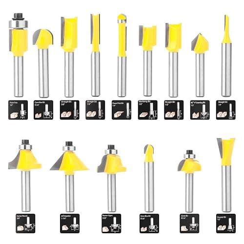 KOWOOD Router Bits Set of 15 Pieces 1/4 Inch Woodwork Tools for Beginners thumbnail 3