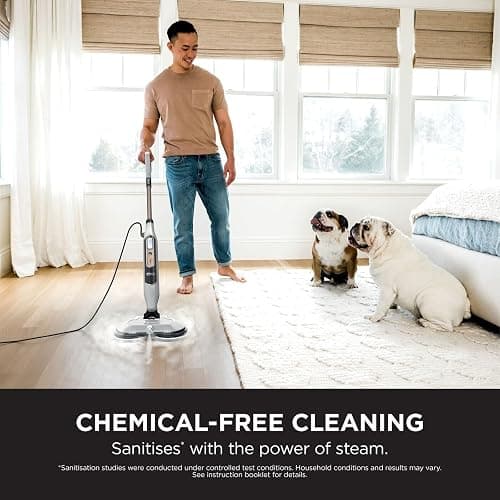 Shark Automatic Steam Mop - 2 Rotating Power Pads, 3 Steam Settings, Stain & Dirt Removal, For Sealed Hard Floors, 8m Cord, White & Grey S8201UK thumbnail 3