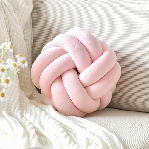 VBGYA Knot Pillow Ball, Soft Home Decorative Throw Pillows Cushion, Round Changeability Knotted Pillows, Modern Home Handmade Cushions for Bedroom, Sofa, Couch (8 Inch, Light Pink) - Image 1