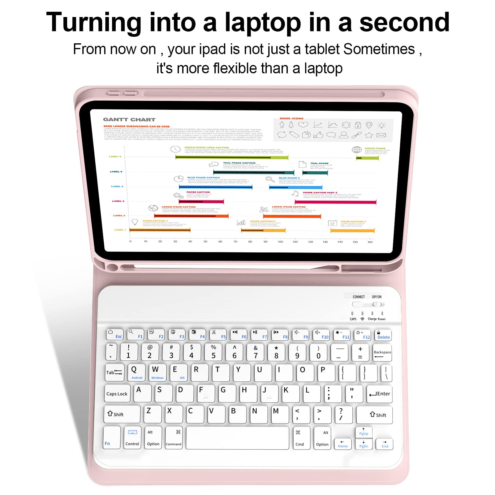 ZKTUYU for iPad 11th 10th Generation Keyboard Case A16 2025 2022 11 inch / 10.9 inch with Pencil Holder, Magnetic Detachable Wireless Bluetooth Folio Stand Rechargeable Keyboard Cover, Pink thumbnail 3
