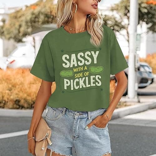 Deyaidy Pickle Shirt Funny Shirts for Women Graphic with A Side of Pickles Tee Cucumbers Short Sleeve Cotton Tops thumbnail 2