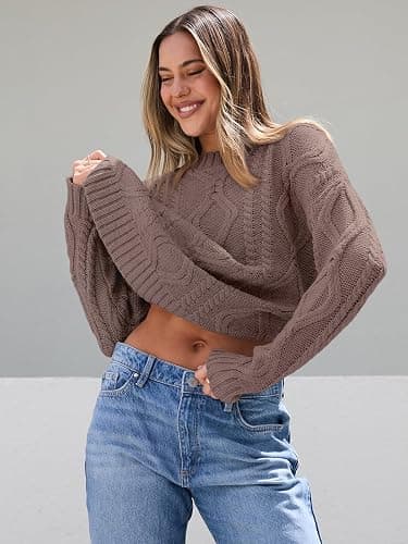 Trendy Queen Women's Oversized Cable Knit Crewneck Sweaters thumbnail 4
