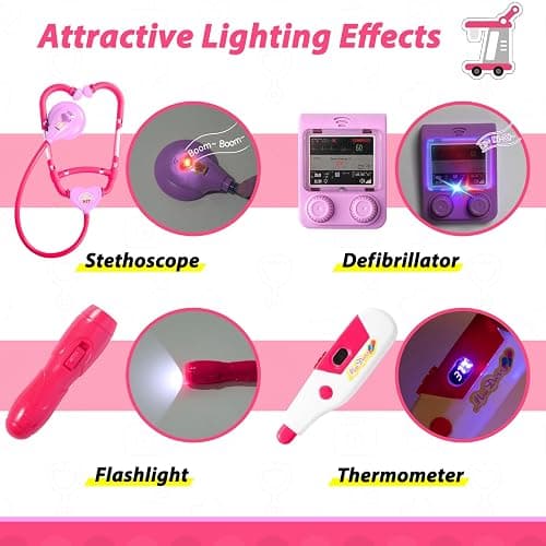 Liberry Toddlers Doctor Kit Toy for Girls Boys Ages 2 3 4 5, Pink | Kids Doctor Playset with Cart, Costume & Stethoscope, Role Play, Pretend Play Medical Toys, Birthday Gift thumbnail 4