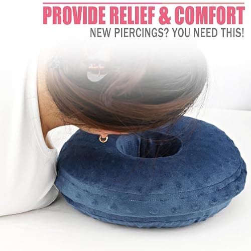 BNRendles Ear Piercing Pillow Removable Cover for Side Sleepers Ear Pain Luxury Cnh Ear Pillow with Holes Washable Side Sleeping Pillows Support Head, Minky Dot Denim Blue thumbnail 5