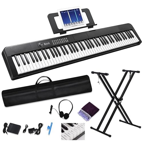 Digital Piano Keyboard for Beginners, Full Size 88 Key Semi Weighted Keyboard Electric Piano with Stand, Built-In Speakers, Electric Piano Keyboard with Sustain Pedal, Bluetooth,USB-MIDI Compatibility - Black - Image 1