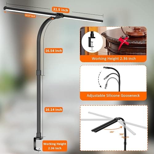 Ksunun Double Head LED Desk Lamp, Architect Desk Lamps for Home Office, 24W Brightest Workbench Office Lighting-5 Color Modes and 5 Dimmable Eye Protection Modern Desk Lamp for Monitor Reading thumbnail 4
