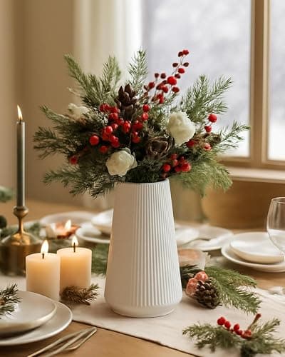 White Ceramic Vase, 8 Inch Flower Vases for Pampas Grass and Dried Flowers, Modern Vase for Living Room Table, Kitchen Shelf, Wedding Centerpiece Decor thumbnail 5