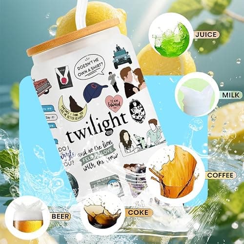 LONGXIN Twilight Merch Vampire Lover Iced Coffee Cup Edward's Girl Gift Movie Inspired Gifts Forks Washington Twilight Gifts for Movie Fans Teen Girls Women 16 oz Coffee Glass Cup with Lid Straw thumbnail 4