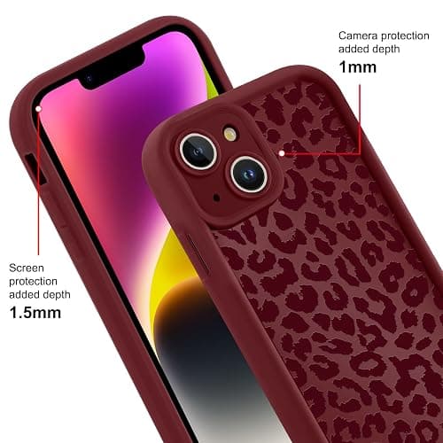 lioscre Cute Cheetah Print Phone Case for iPhone 14 Case 6.1", Aesthetic Burgundy Wine Red Leopard Pattern Design Cover Shockproof Soft Slim TPU Full Camera Lens Protective Funda for Women Girls thumbnail 4