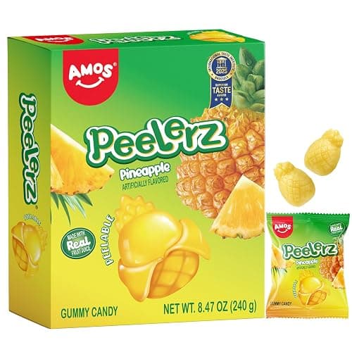 AMOS Peelerz Pineapple Gummy Candy, Peelable Fruit-Shaped Candy, 8.47oz Box with 10 Individual Packs – Fun Peeling Gummy Snack Made with Real Juice - Image 1