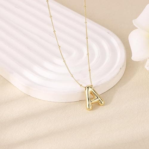 Necklace, 14k Gold Plated Balloon Initial Necklace Personalized Balloon Alphabet Pendant Necklaces Jewelry Gift for Women Girls thumbnail 4