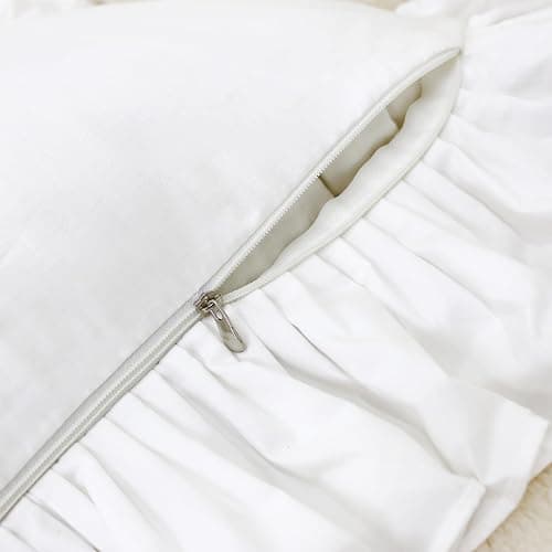 Lemfux White European Pillow Shams 18x18 Inch 100% Cotton, Set of 2, Decorative Euro Sham Covers with Ruffled French Country Style White Euro Sham Covers thumbnail 8