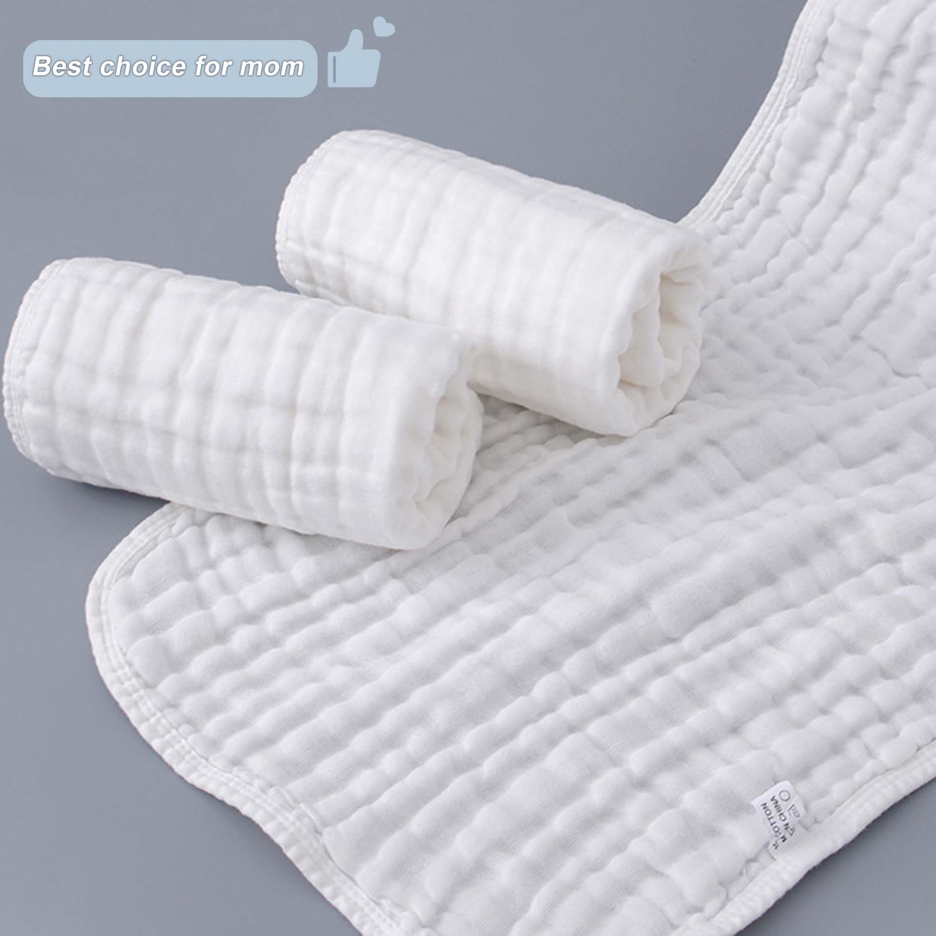 10-Pack Burp Cloths,100% Cotton Muslin Thickened Baby Burp Cloths Super Soft and Absorbent, Newborn Towels 20" x 10"(White) thumbnail 6