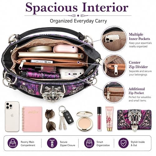 Western Trendy Camouflage Purse Country Handbag and Wallet Set for Women | Rhinestone Buckle, Side Pockets & Convertible Wallet Carry thumbnail 5