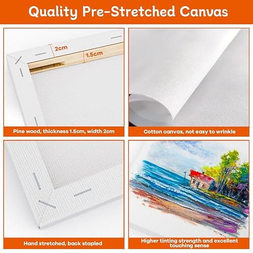 Koncci Stretched Canvas for Painting, 10 Packs Multiple Sizes Canvases Set, 10x15, 15x20, 20x25, 25x30, 30x40cm, 280GSM Stretched Wooden Canvas Frames for Acrylic Oil Watercolor, Artist & Beginner thumbnail 5