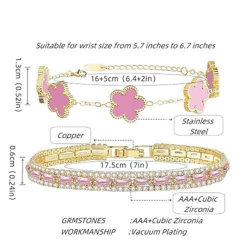 2Pcs Stackable Bracelet Set for Women Cubic Zirconia Tennis Bracelet Adjustable 18K Gold Plated Flower Bracelet Set Trendy Gifts for Women thumbnail 6