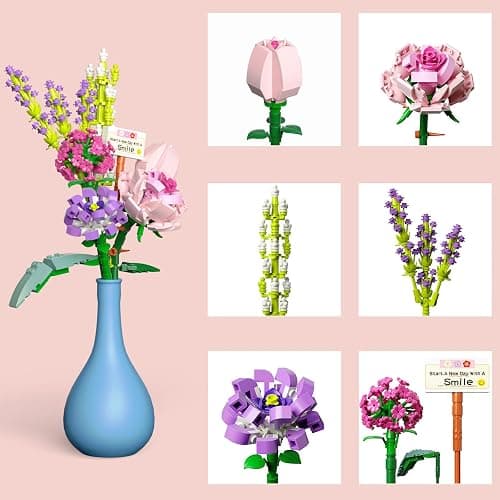 Mini Bricks Flower Bouquet Building Sets, Artificial Flowers, 553 Pieces Botanical Collection for Ages 8-12 yrs Old Girl for Gift (Not Compatible with Set) thumbnail 5