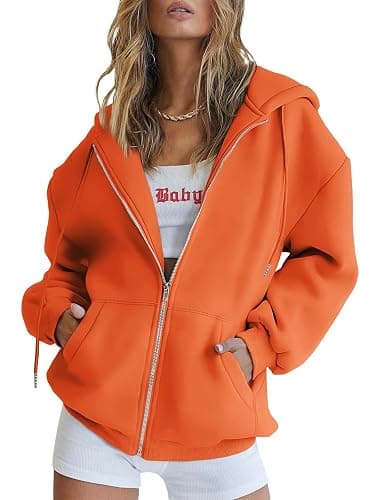 Trendy Queen Womens Zip Up Hoodies Oversized Sweatshirts Fall School Fashion Outfits Casual Jackets 2025 Winter Clothes - Image 1