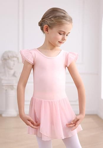 MdnMd Girls Dance Ballet Leotards Dresses for Toddler Ballerina Outfit Skirt Hollow Knot Back Flutter Sleeve thumbnail 3
